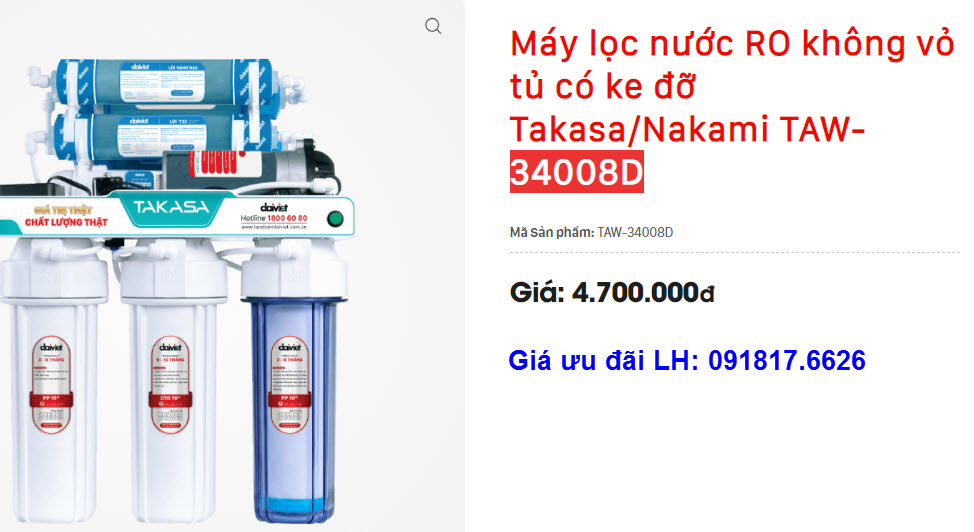 Giá máy lọc nước RO không vỏ Takasa/Nakami TAW-34006D tại Nghệ An và Hà Tĩnh