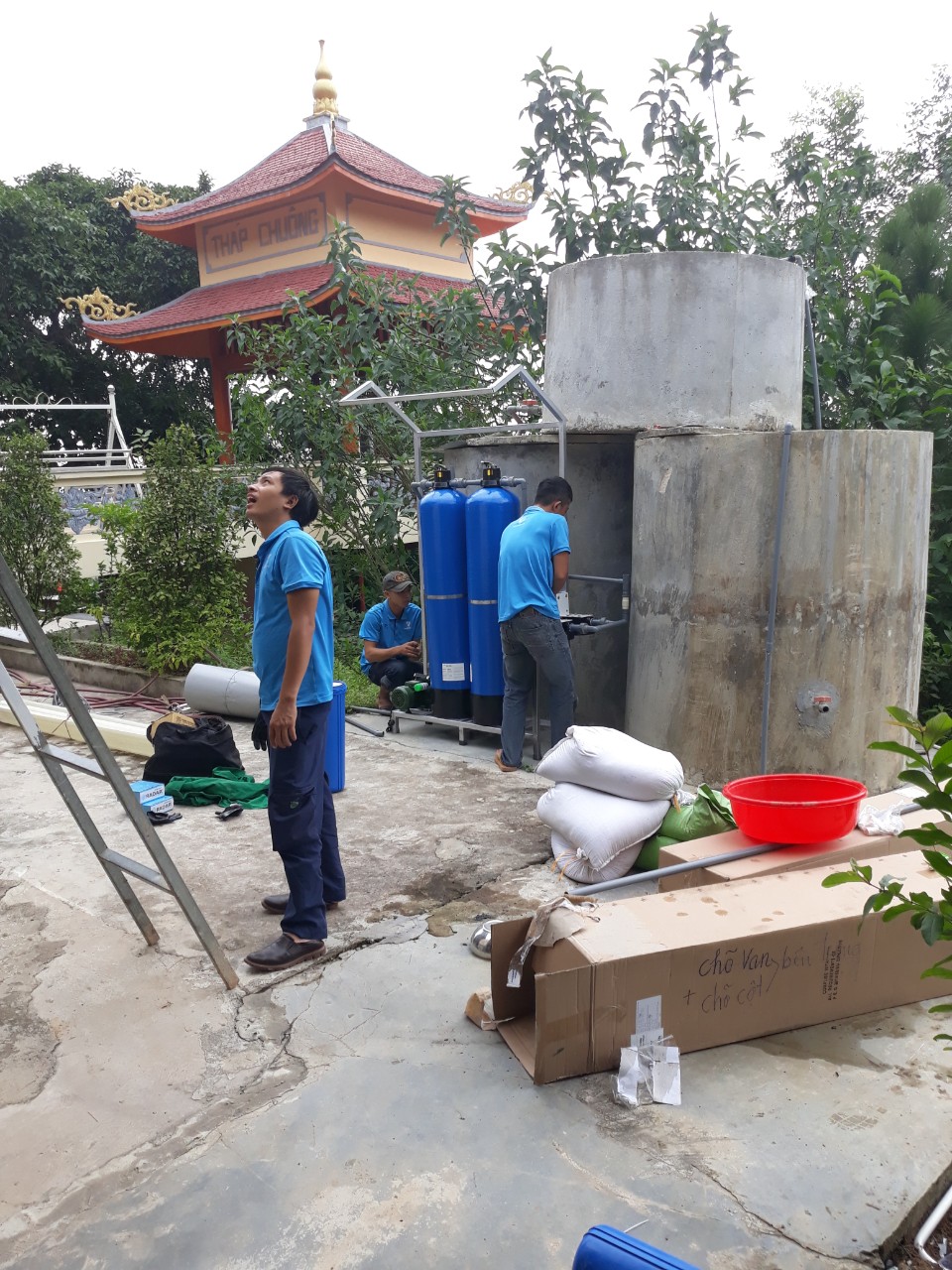Thi công hệ thống lọc nước ngầm được lắp đặt tại chùa Tiên Lữ, Đức Thọ, Hà Tĩnh