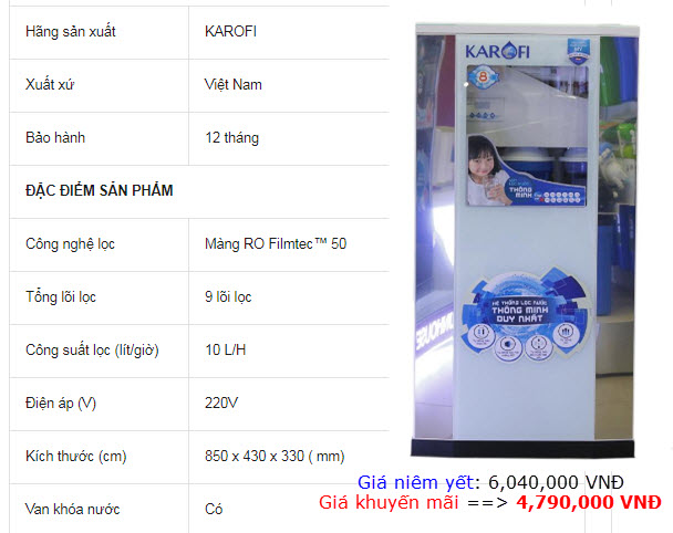 Bảng giá máy lọc nước Karofi tại TP Vinh, Nghệ An từ đại lý chính hãng 3