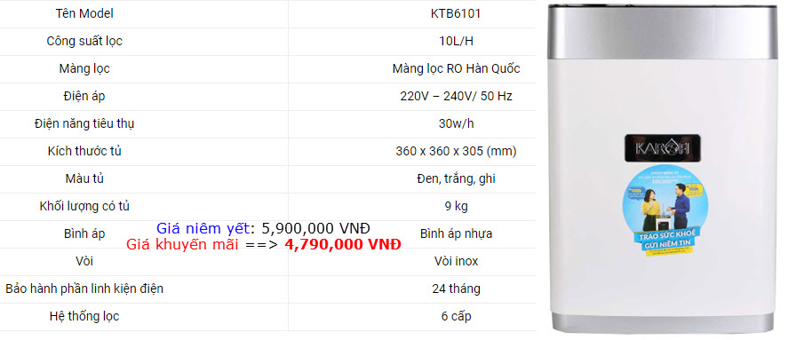 Bảng giá máy lọc nước Karofi tại TP Vinh, Nghệ An từ đại lý chính hãng 5