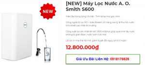Đại lý bán máy lọc nước A. O. Smith S600 tại TP Vinh, Nghệ An giá tốt nhất