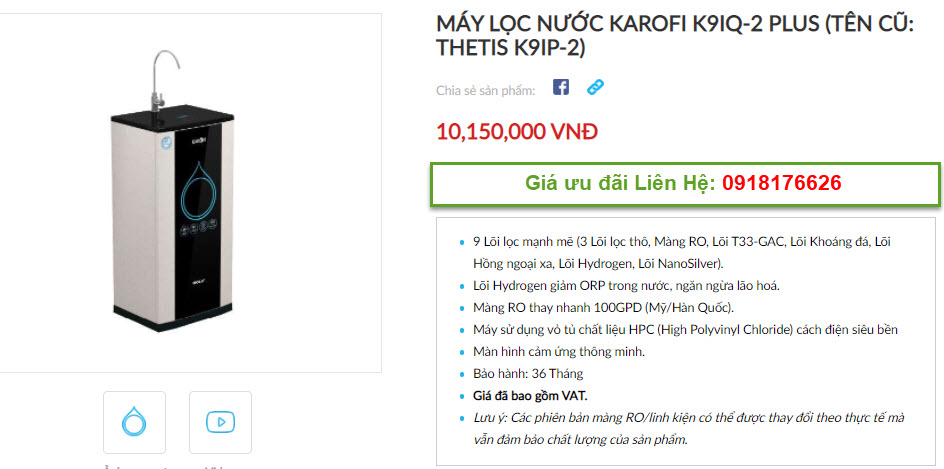 Đại lý bán máy lọc nước Karofi K9IQ-2 Plus tại TP Vinh, Nghệ An giá tốt nhất