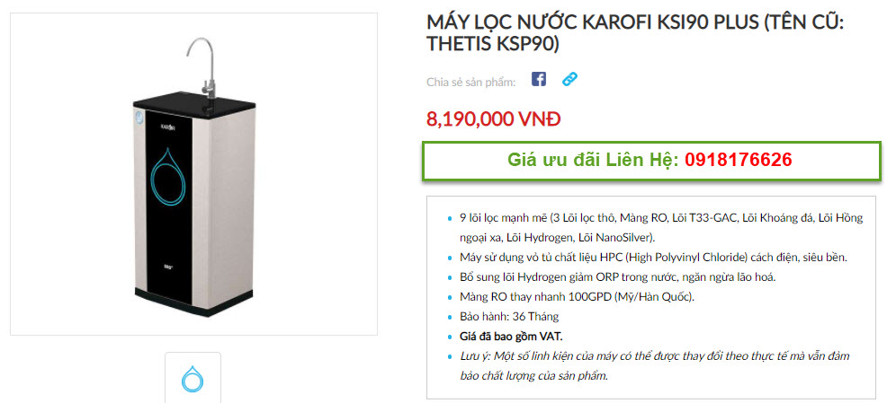 Đại lý bán máy lọc nước Karofi KSI90 Plus tại TP Vinh, Nghệ An giá tốt nhất 1