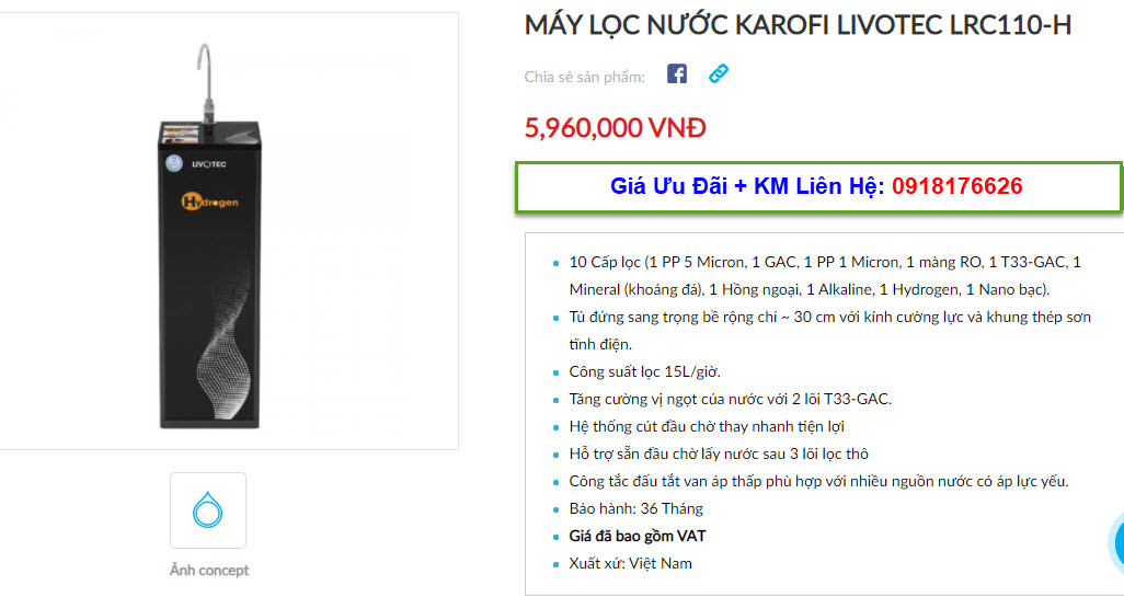 Đại lý bán máy lọc nước Karofi Livotec LRC110-H tại TP Vinh, Nghệ An giá tốt nhất 1