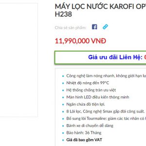 Đại lý bán máy lọc nước Karofi Optimus Hot+ O-H238 tại TP Vinh, Nghệ An giá tốt 1