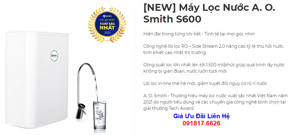 Đại Lý Máy Lọc Nước AO Smith S600 Tại TP Vinh Nghệ An